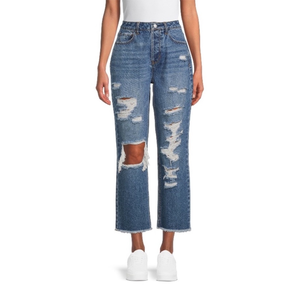 NWT Vanilla Star Distressed 90's Boyfriend Jeans high-rise straight-leg size 9 - Picture 2 of 16